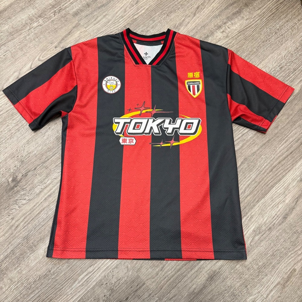 Saints Studio Tokyo Harajuku Soccer Jersey Mens Large Red Black Stripe Number 9
